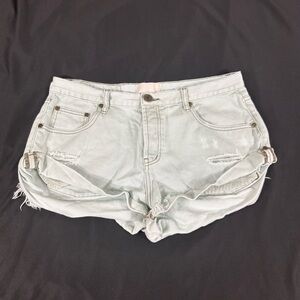 Oneteaspoon Bandits Women Light Green Distressed Cut Off Denim Short Size 29